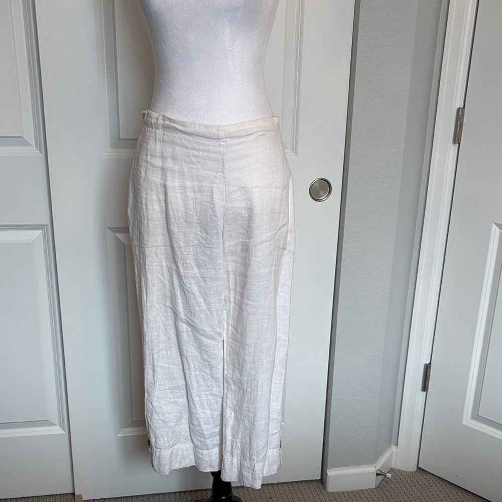 Goddess Elegant White Linen Pants Cropped